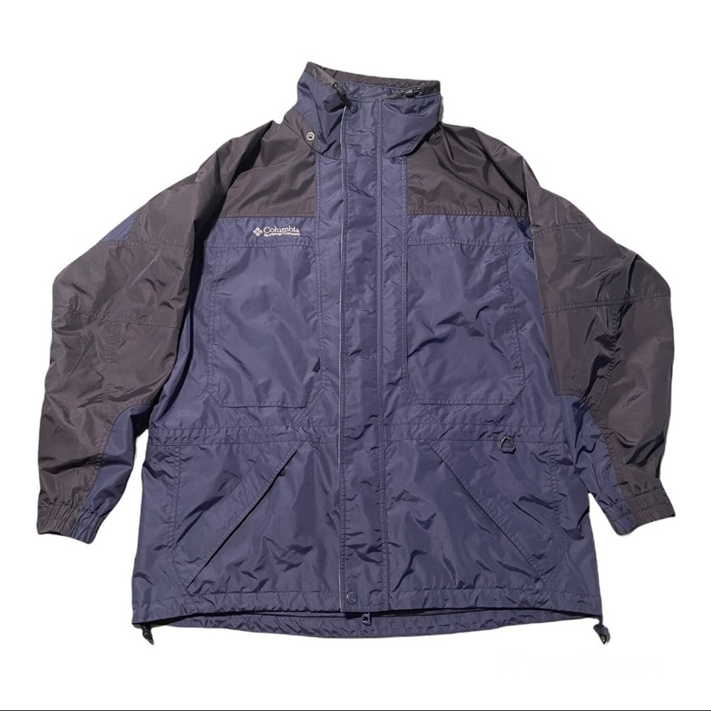 Columbia Size L Blue Wind Breaker Water Proof Jacket Coat Black Zip Up Men